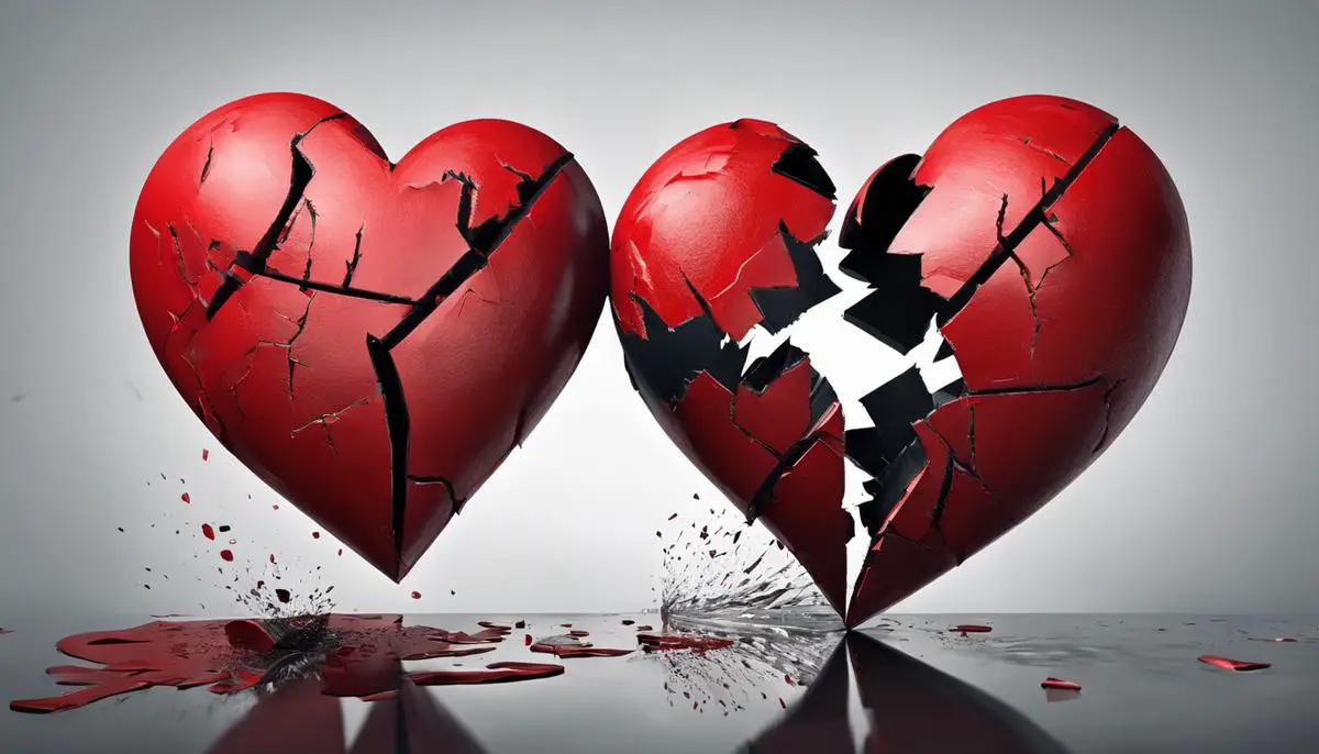 Illustration of two broken hearts, symbolizing a broken relationship
